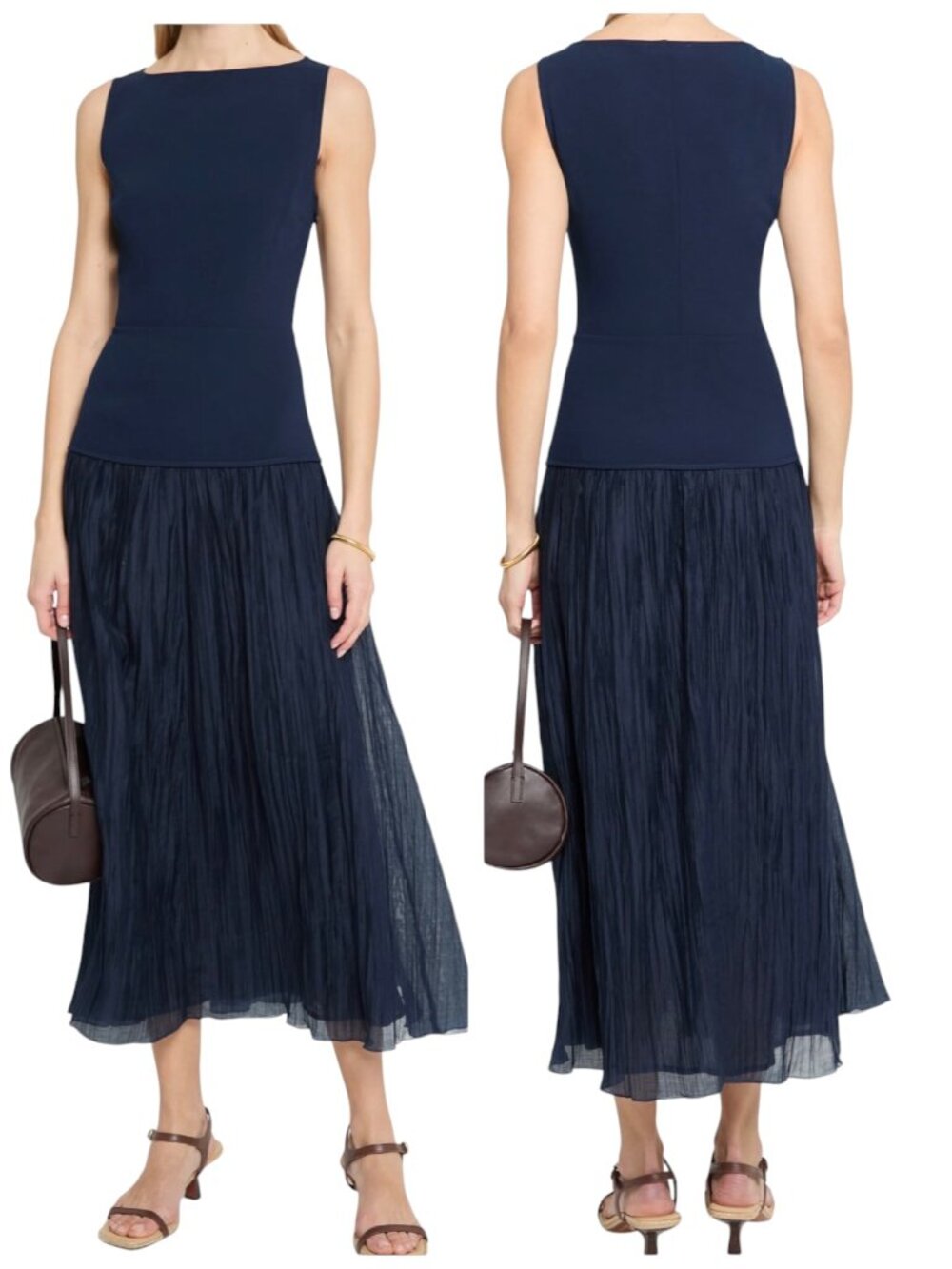 Kourt Erin Navy Drop Waist Pleated Midi Dress NWT Size 8